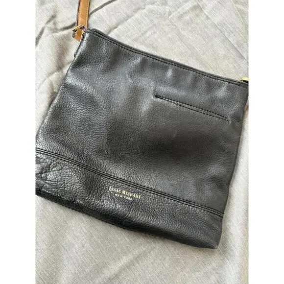 Isaac Mizrahi Black & Brown Leather Crossbody Bag Adjustable Strap - Picture 2 of 9